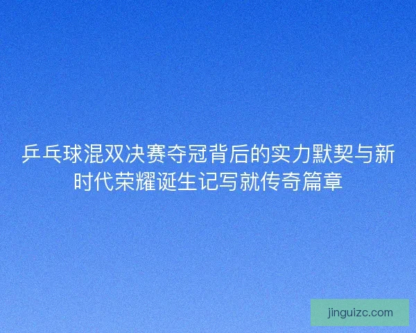 乒乓球混双决赛夺冠背后的实力默契与新时代荣耀诞生记写就传奇篇章